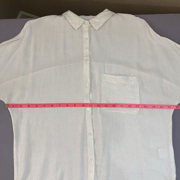 Carly Jean Top women small linen blend button down long sleeve collared white - Picture 8 of 10